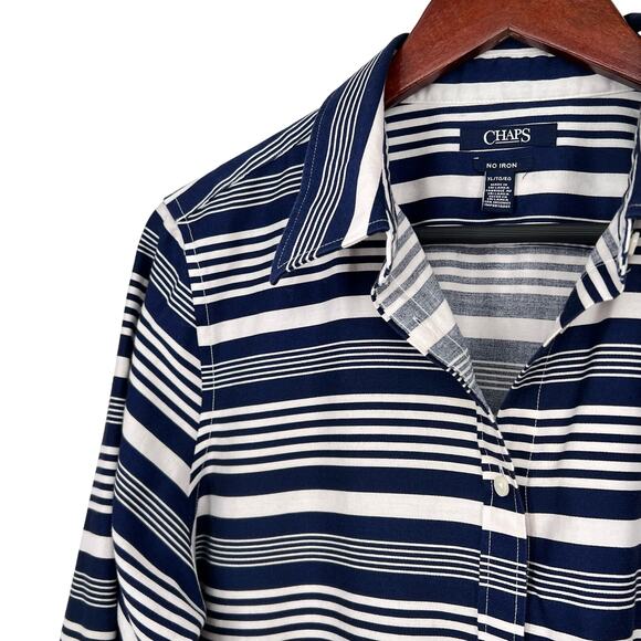 Ralph Lauren Chaps Womens Sz XL Navy Blue No Iron Blouse Shirt Top Button Up - Picture 3 of 11